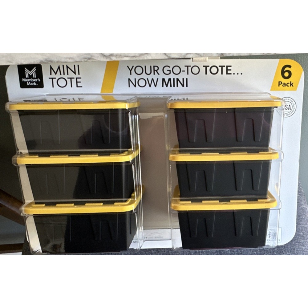 VIRAL  Tiny Mini Member's Mark Mini Tote 6-Pack Storage Bins Black/Yellow